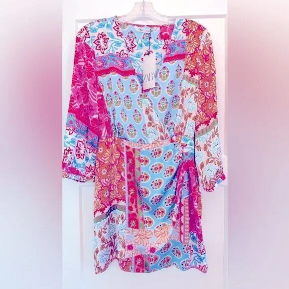 ZARA SATIN PATCHWORK PRINT DRESS - Picture 3 of 11